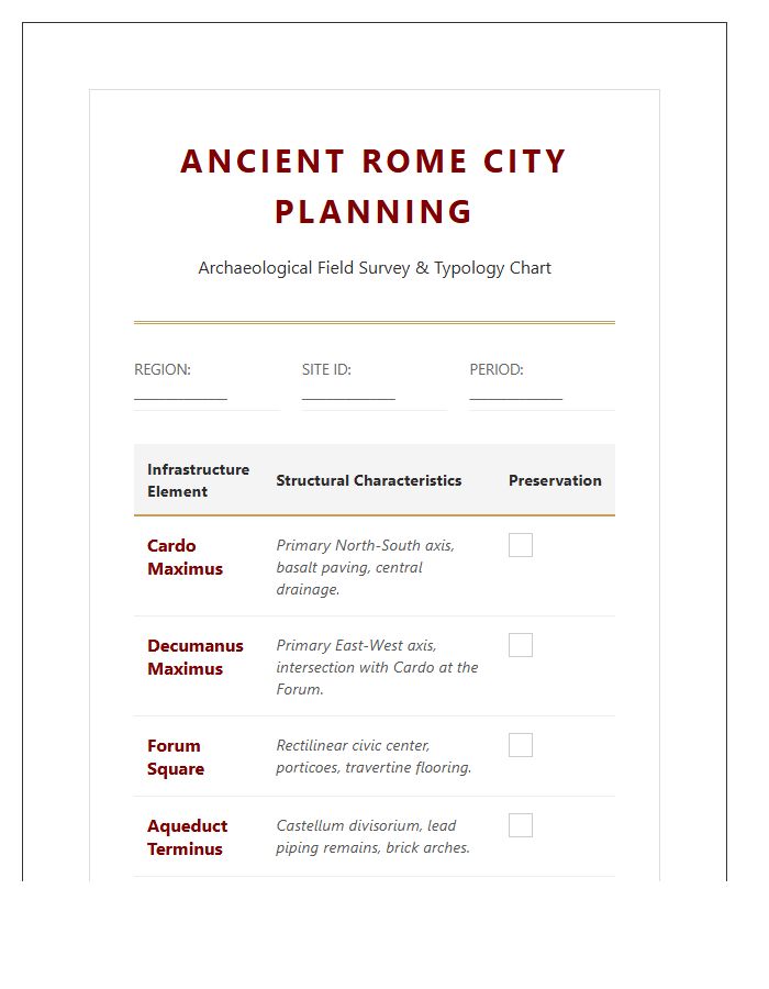 Ancient Rome City Planning Printable Archaeological Chart