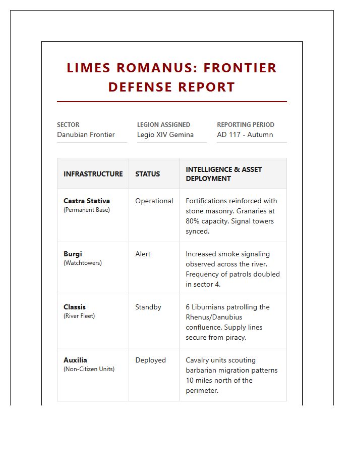 Roman Empire Frontier Defense Printable Strategic Chart