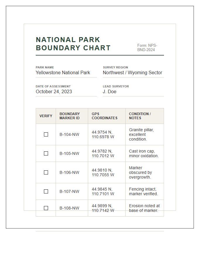 Official National Park Boundary Printable Chart