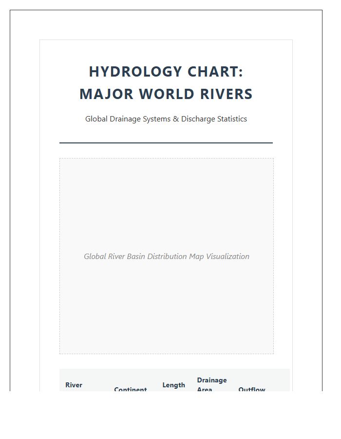 Printable Hydrology Map Of Major World Rivers Chart