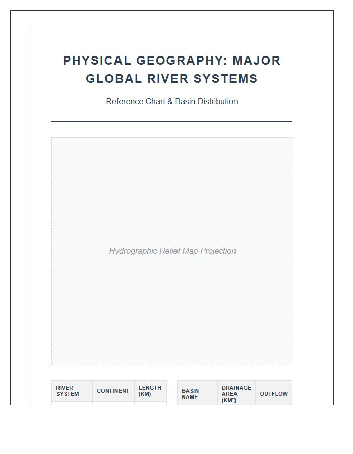 Printable Physical Geography World River Map Chart