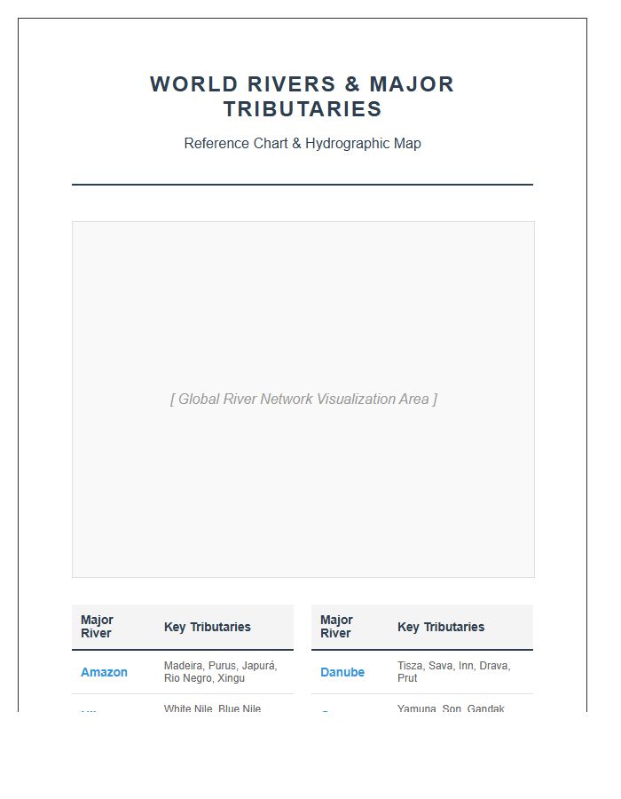 Printable World Rivers And Tributaries Map Chart
