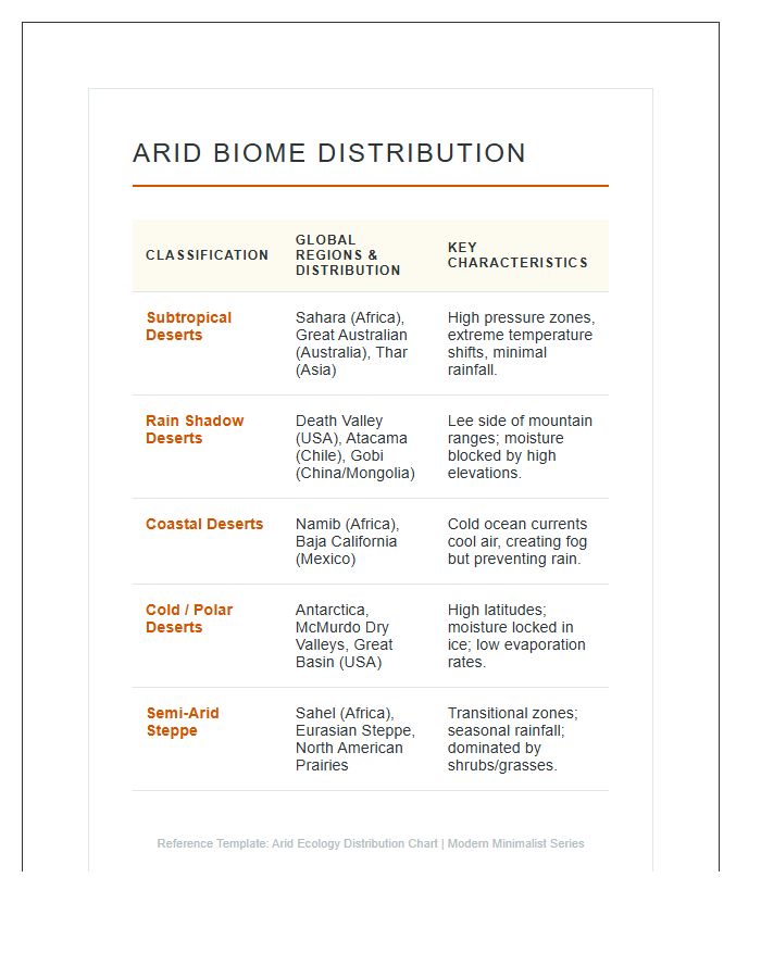 Arid Biome Distribution Printable Chart
