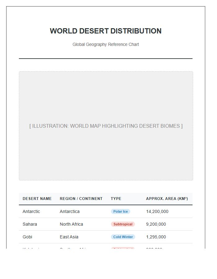 World Desert Distribution Map Printable Chart