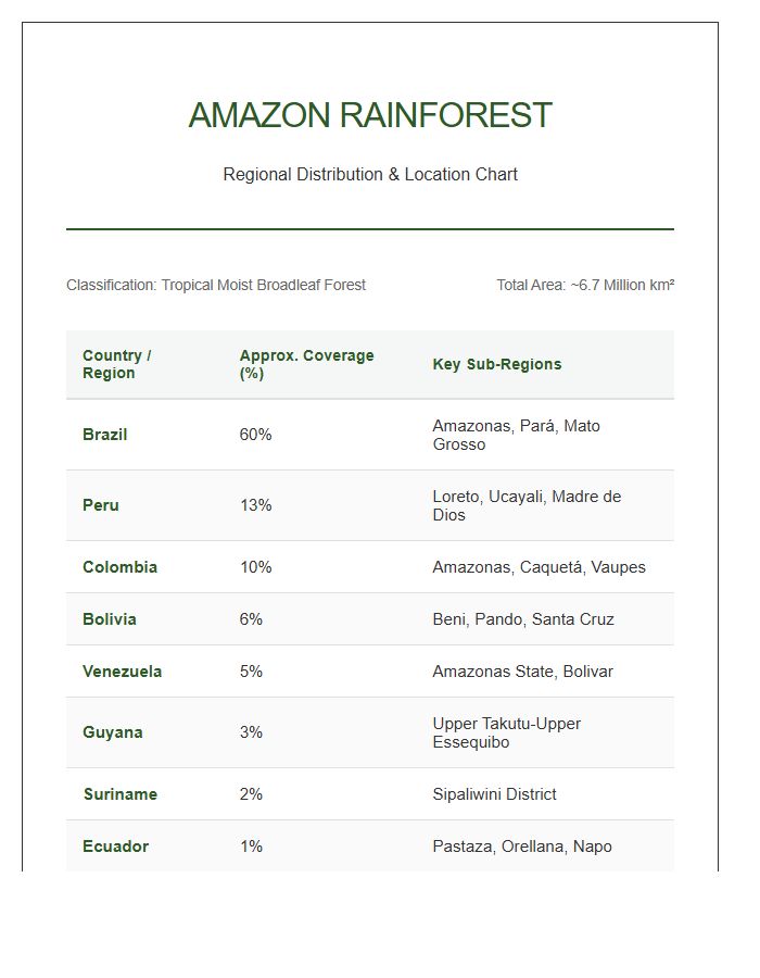 Amazon Rainforest Regional Location Printable Chart