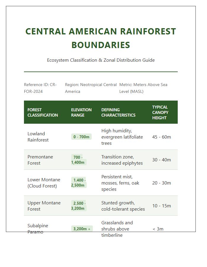 Central American Rainforest Boundaries Printable Chart