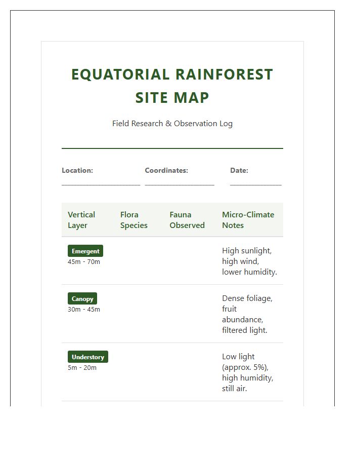Equatorial Rainforest Site Map Printable Chart