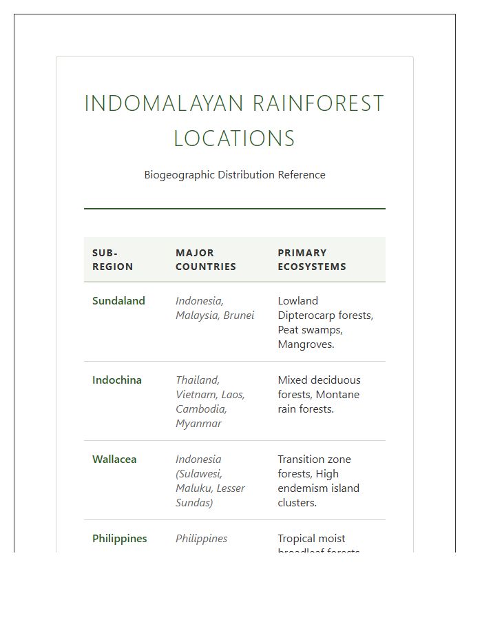 Indomalayan Rainforest Location Printable Chart