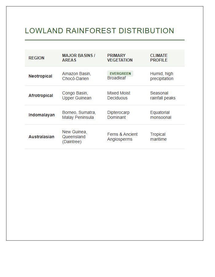 Lowland Rainforest Distribution Printable Chart