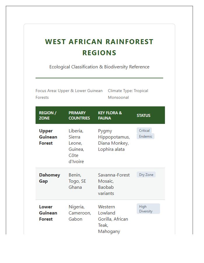 West African Rainforest Regions Printable Chart
