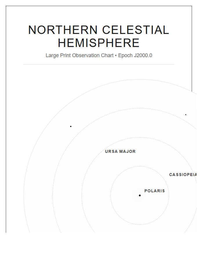 Large Print Northern Hemisphere Star Map Chart Printable