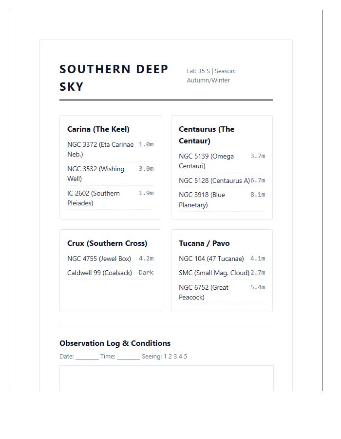 Deep Sky Southern Hemisphere Constellation Printable Chart