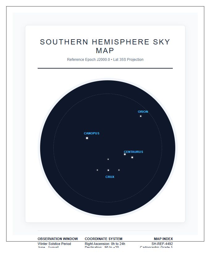 Professional Southern Hemisphere Constellation Map Printable Chart