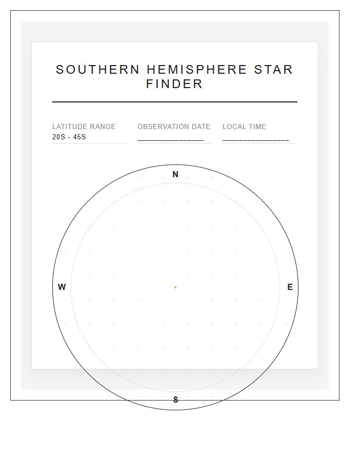 Southern Hemisphere Star Finder Printable Navigation Chart