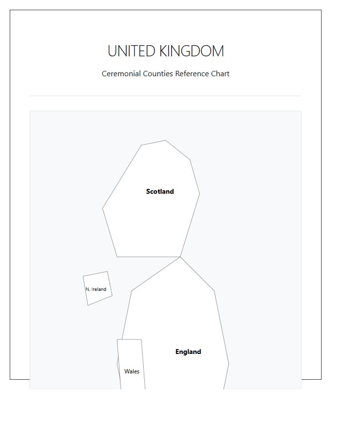 Accurate Printable United Kingdom County Map Chart