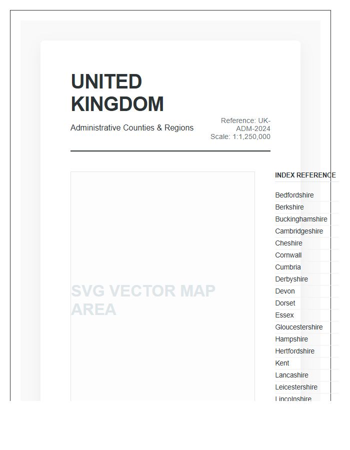 Large Format Printable UK Administrative County Map Chart