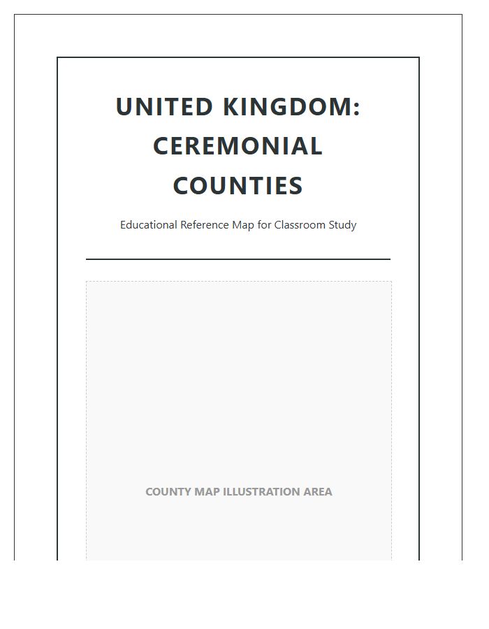 Printable UK County Map Chart For Classroom Display