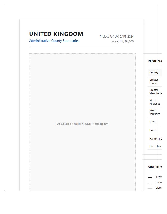 Professional Printable UK County Boundary Map Chart