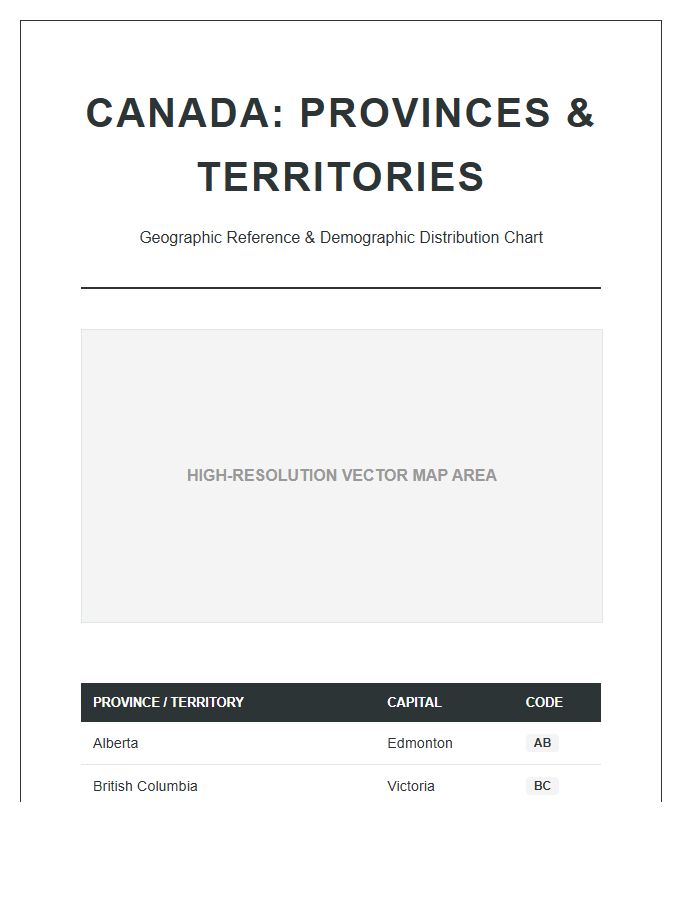 Large Format Printable Canada Map And Territory Chart