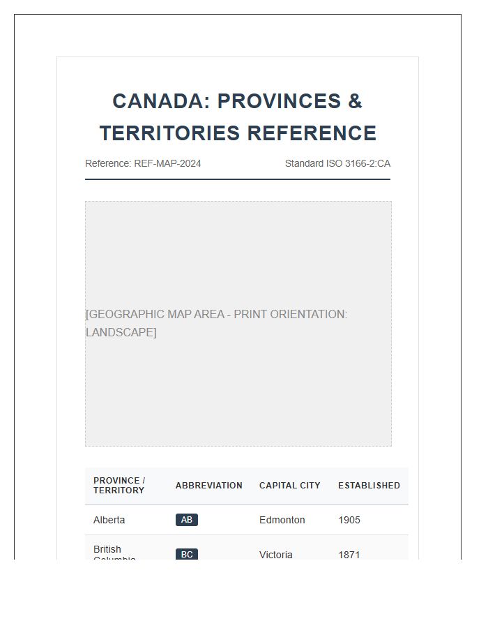 Official Printable Canadian Province Territory Map Reference Chart