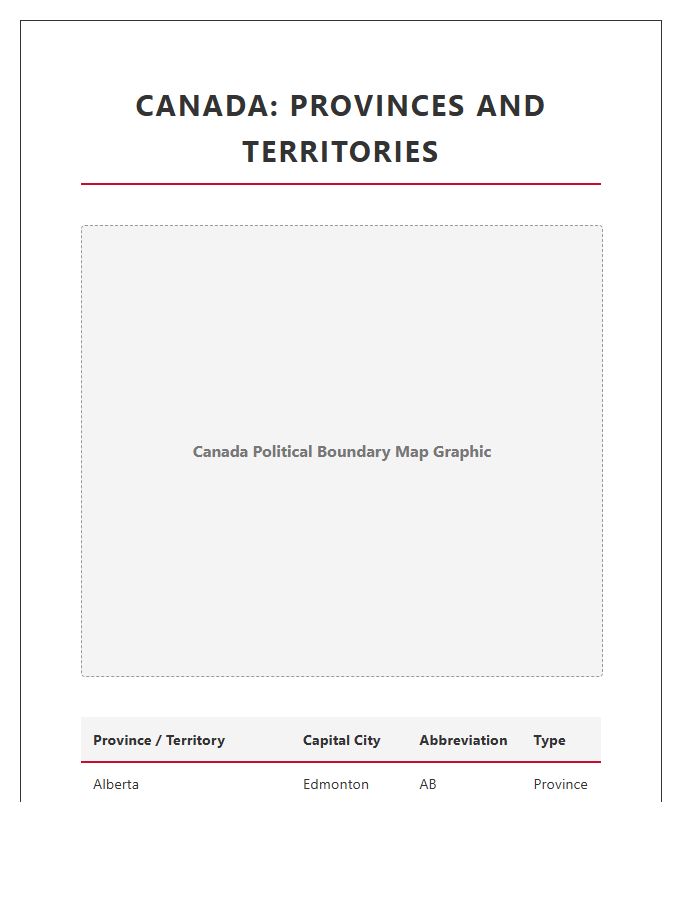 Printable Canada Political Map And Province Name Chart
