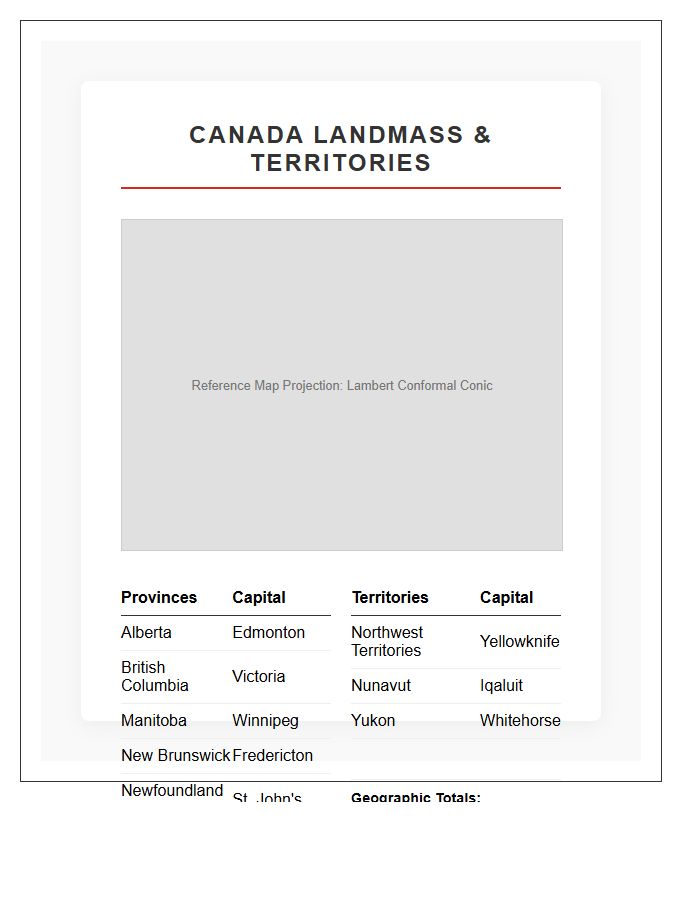 Printable Canadian Landmass And Territory Map Display Chart