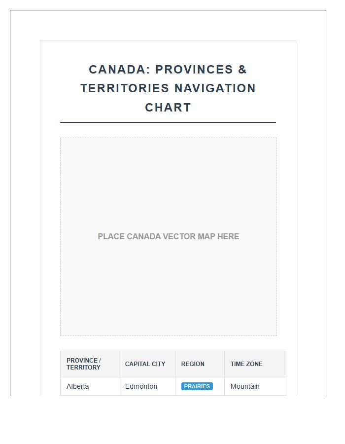 Printable Classroom Canada Map And Territory Navigation Chart