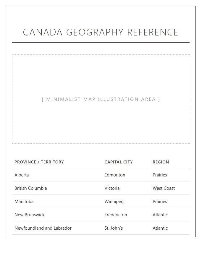 Printable Minimalist Canada Map Province And Territory Chart