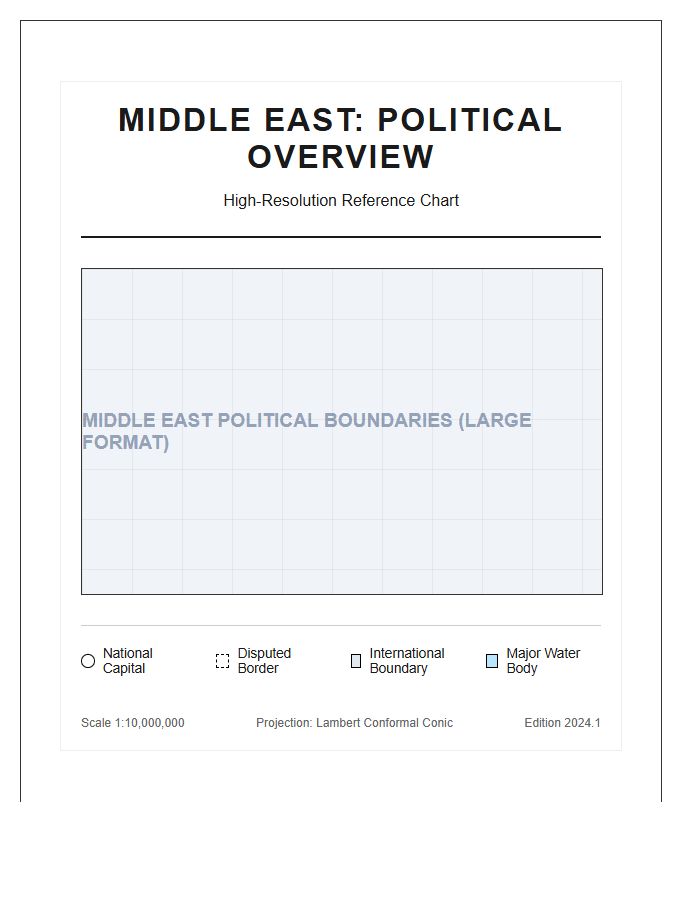 Large Format Middle East Political Map Chart Printable