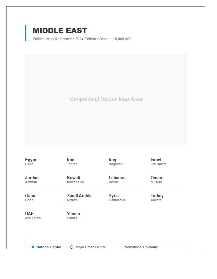 Modern Middle East Political Map Chart Printable