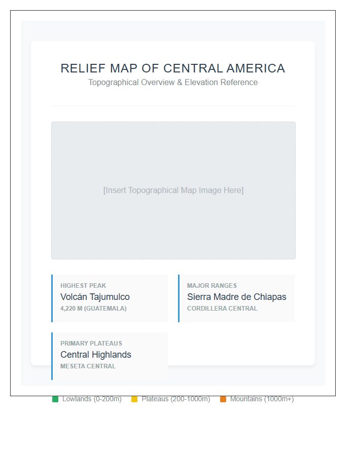 Relief Map Of Central America Printable Chart