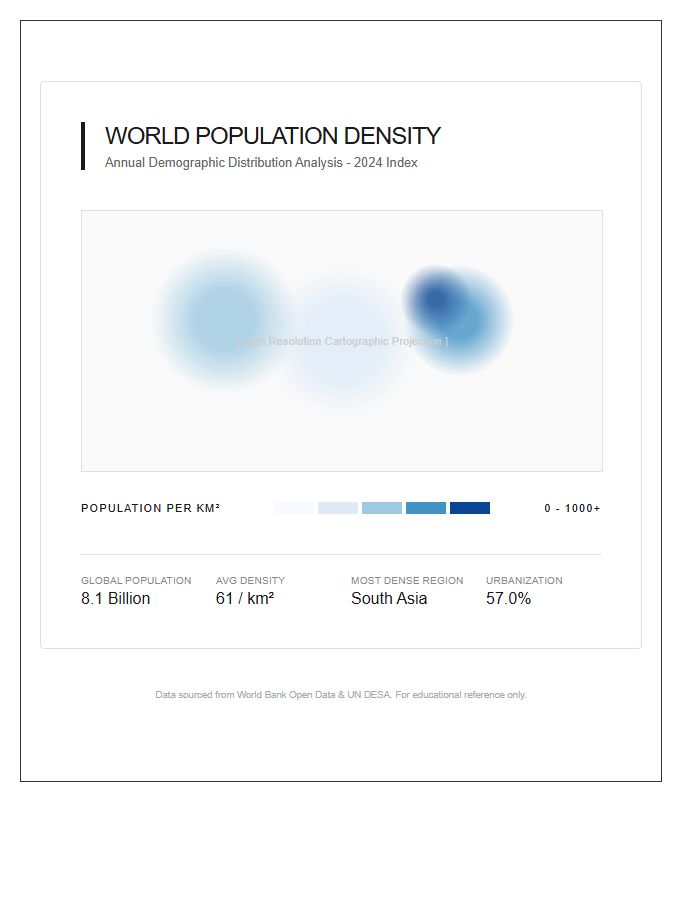 Aesthetic Printable World Population Density Map Chart