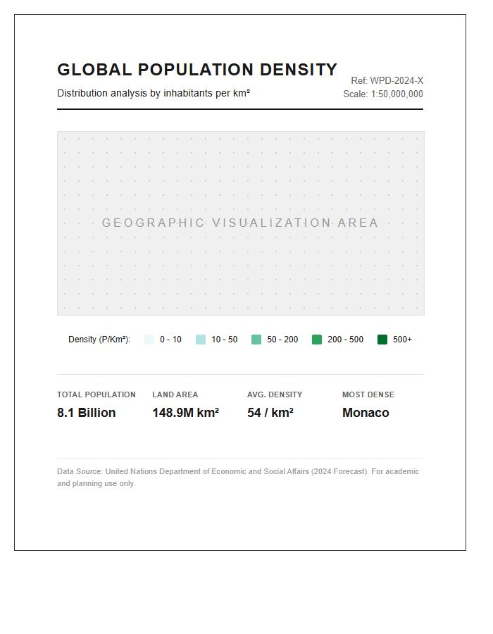 Printable Geographic World Population Density Map Chart