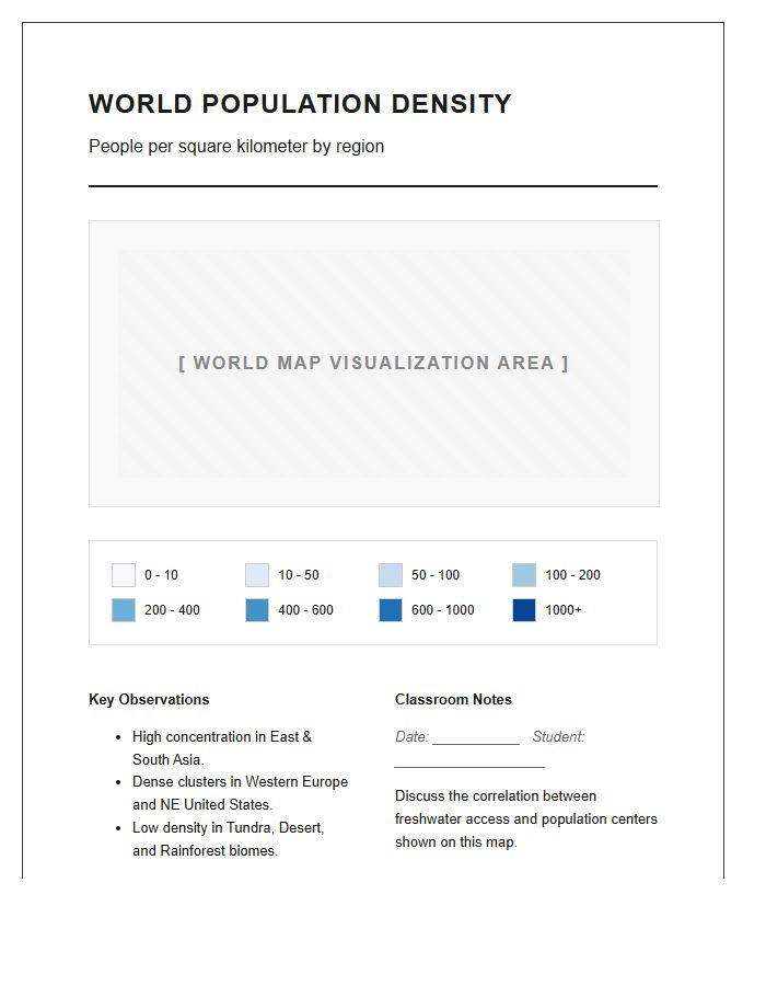 Printable World Population Density Map Chart For Classrooms