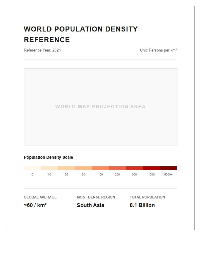 Printable World Population Density Reference Map Chart