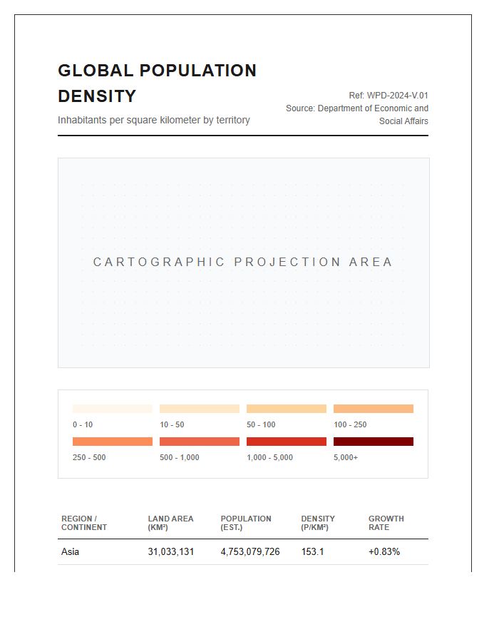 Professional Printable World Population Density Map Chart