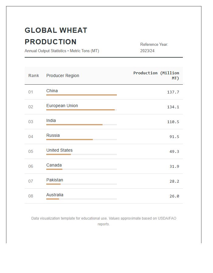 Global Wheat Production Printable Chart