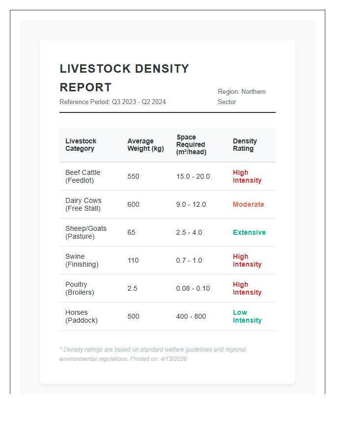 Livestock Population Density Printable Chart