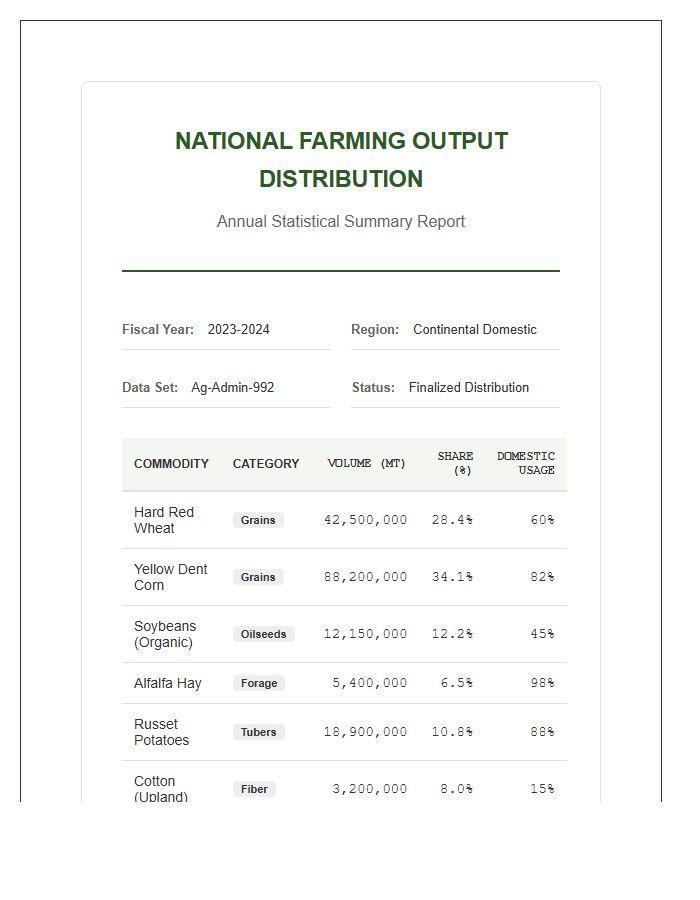 National Farming Output Distribution Printable Chart