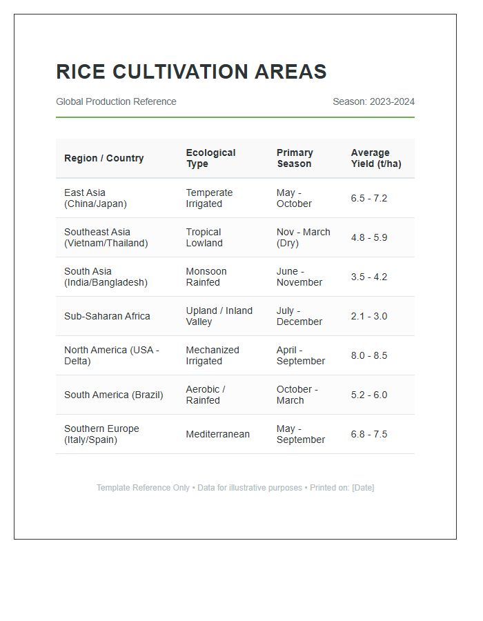 Rice Cultivation Areas Printable Chart