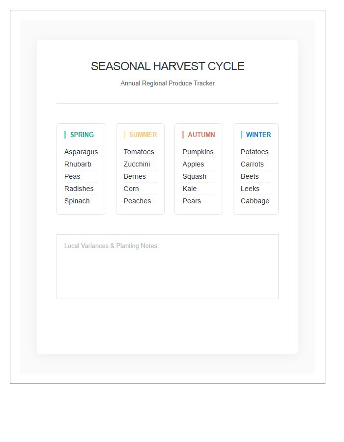 Seasonal Harvest Cycle Printable Map Chart