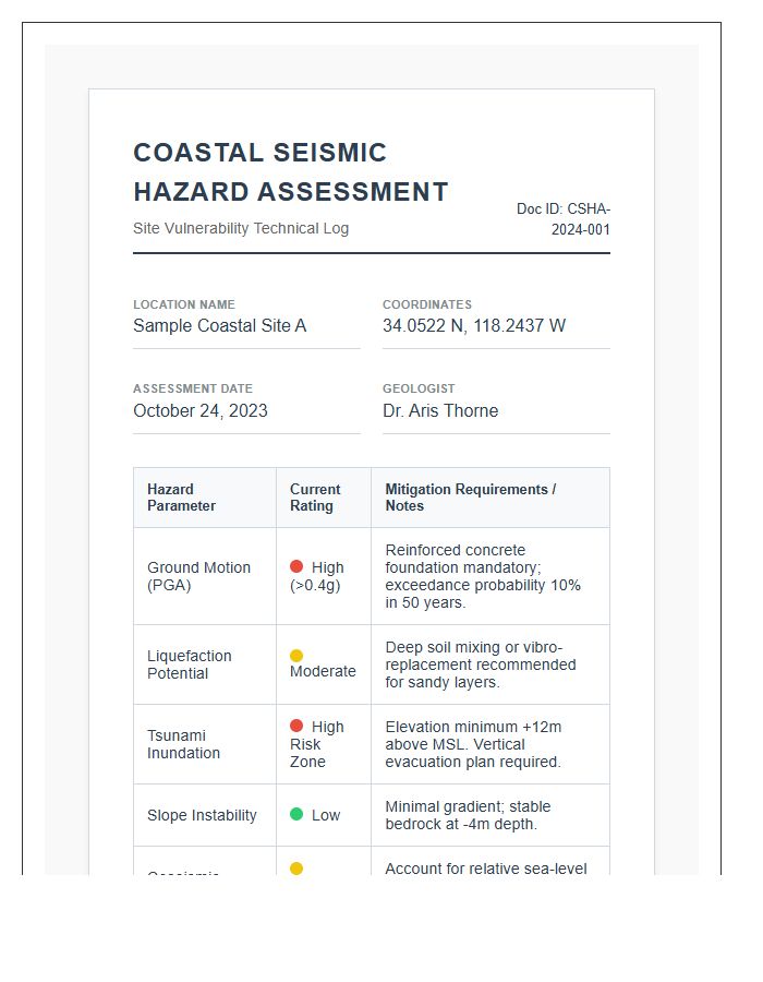 Printable Coastal Seismic Hazard Assessment Chart