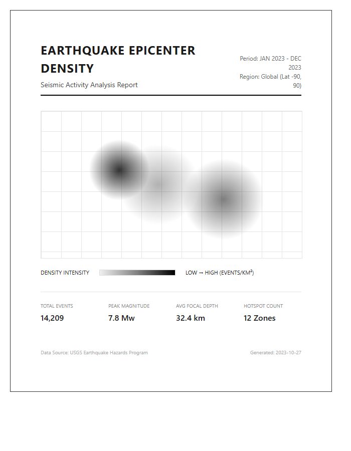 Printable Earthquake Epicenter Density Map Chart