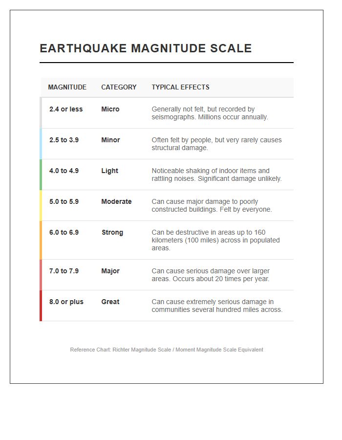 Printable Earthquake Magnitude Intensity Scale Chart