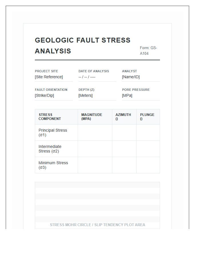 Printable Geologic Fault Stress Analysis Chart