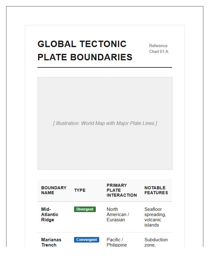 Printable Global Tectonic Plate Boundary Chart