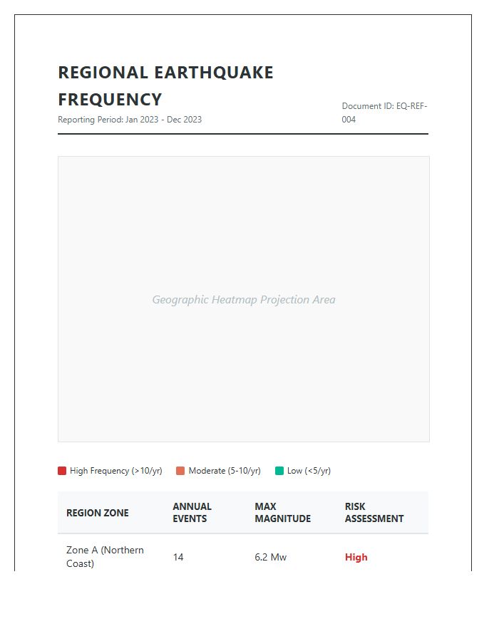 Printable Regional Earthquake Frequency Map Chart