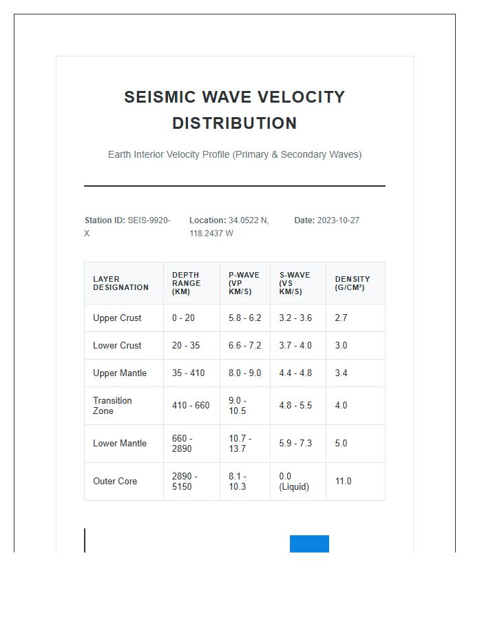 Printable Seismic Wave Velocity Distribution Chart