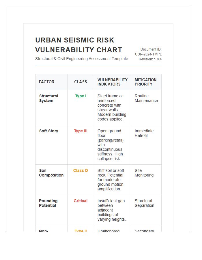 Printable Urban Seismic Risk Vulnerability Chart