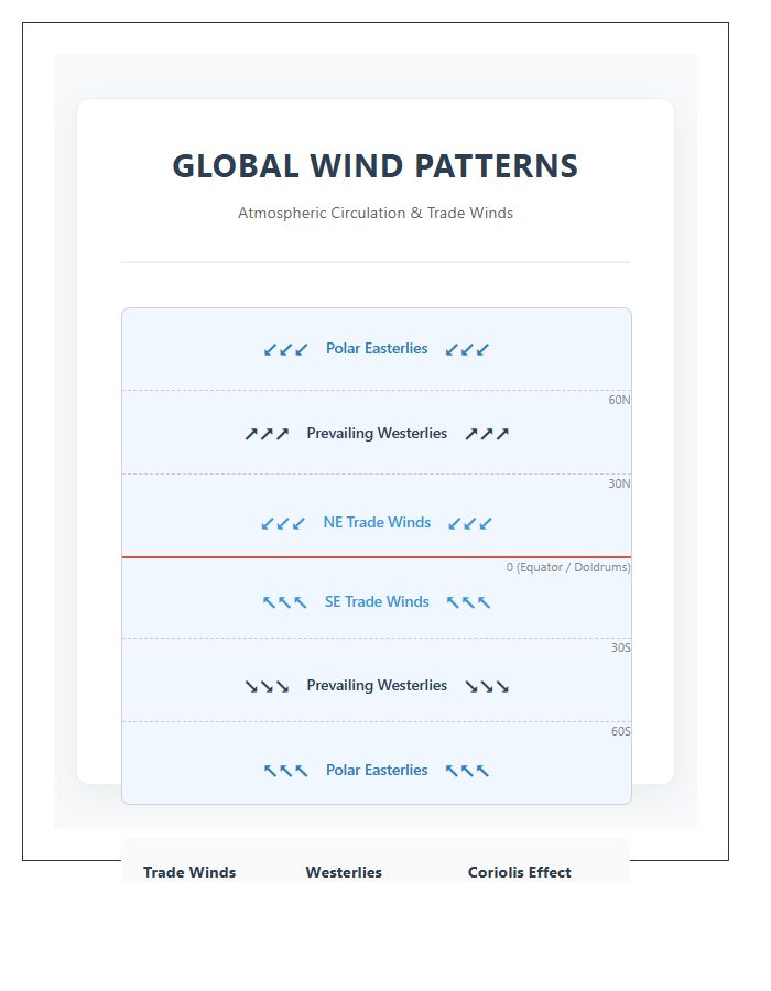 Educational Printable Global Trade Winds Map Chart